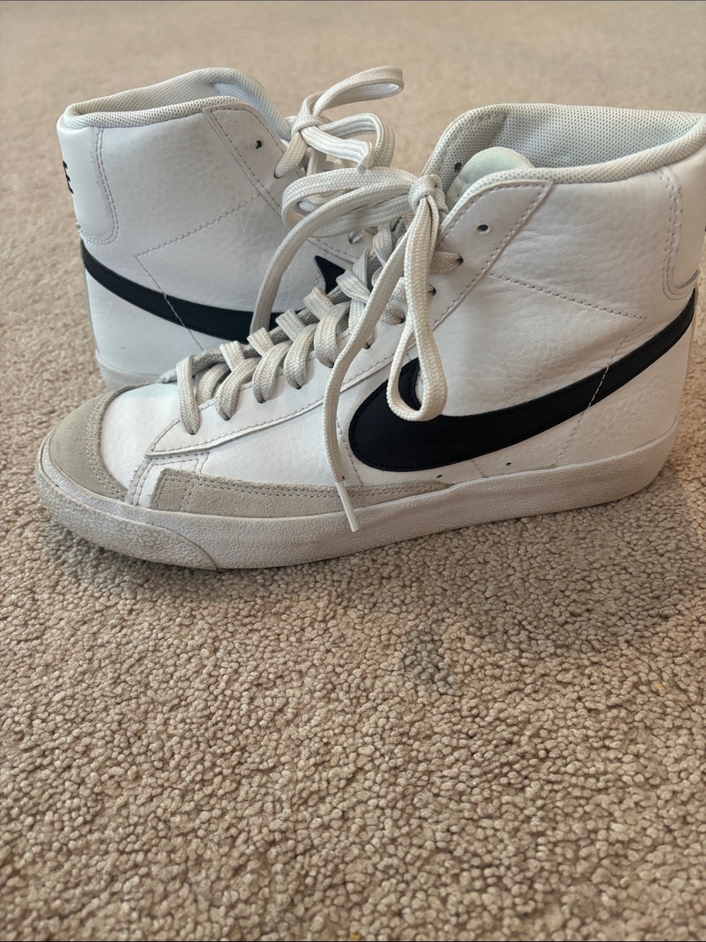 Nike White and Black Mid-Top Sneakers with Suede Toe Size 6.5Y
